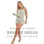 Vista traseira do baby doll verde com estampa divertida, alças brancas e acabamento da Rosa de Mello